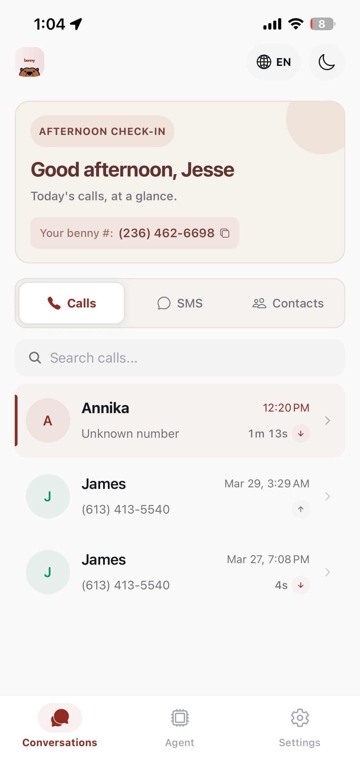 The AskBenny mobile app interface