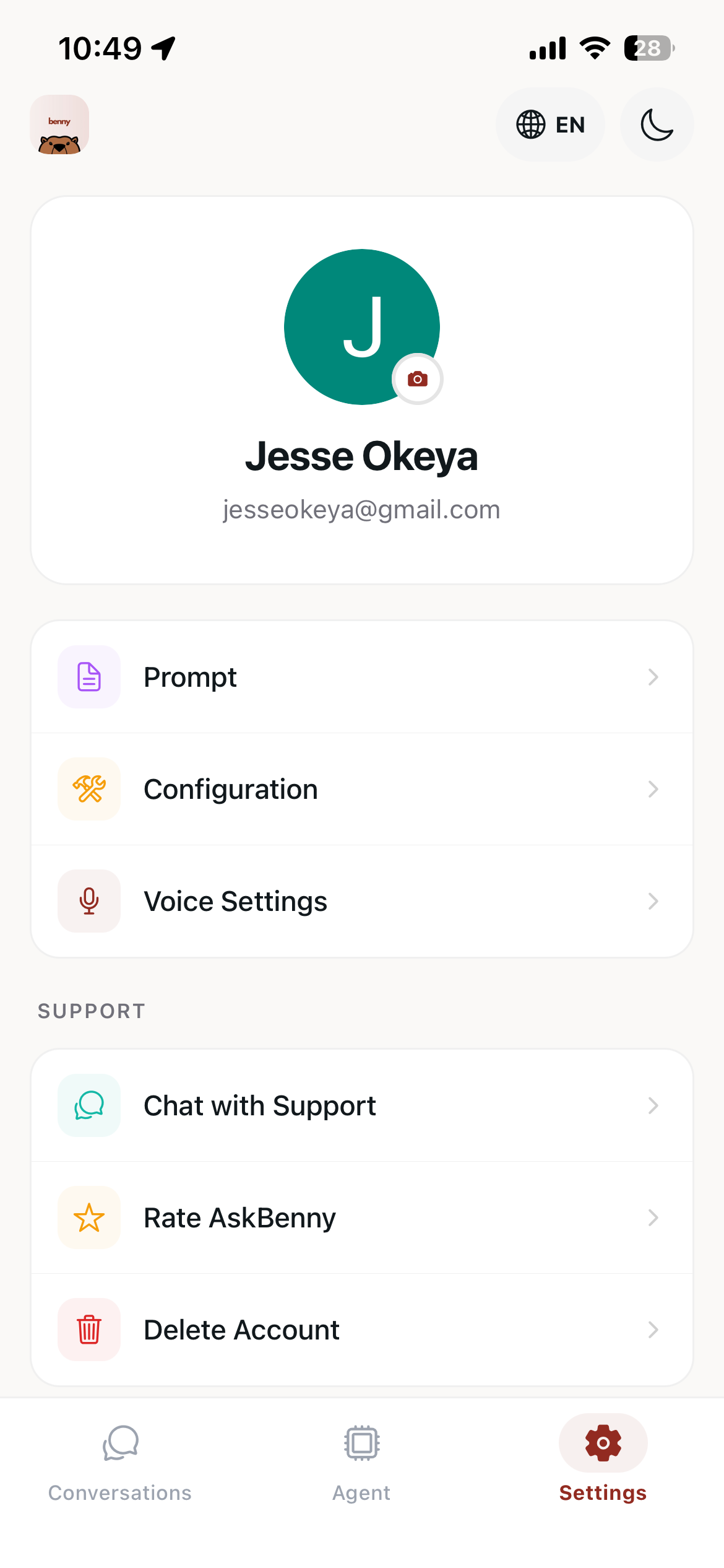 The AskBenny mobile app